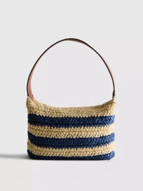 Stribet raffia-skuldertaske