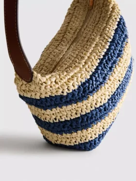 Stribet raffia-skuldertaske