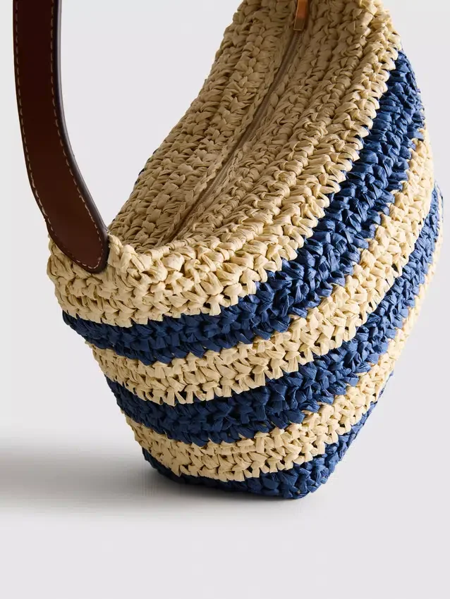 Stribet raffia-skuldertaske