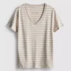 Stribet T-shirt i bomuld med V-hals