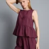 Stribet tanktop med peplum-kant