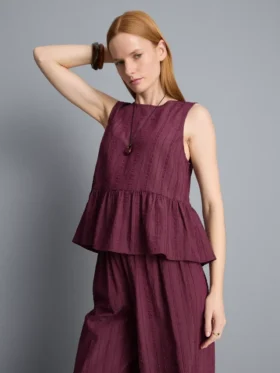 Stribet tanktop med peplum-kant