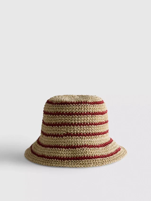 Stribet vævet bucket hat