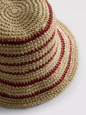 Stribet vævet bucket hat