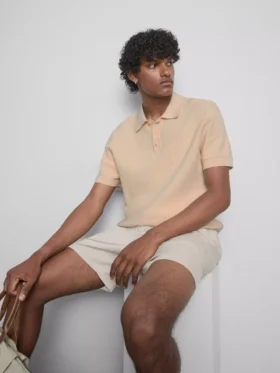 Strikket poloshirt med struktur