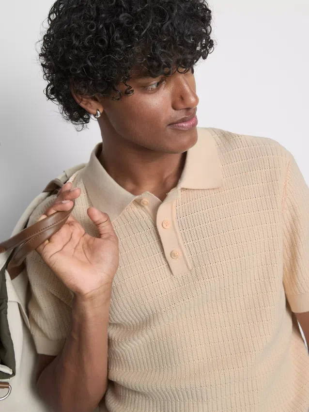 Strikket poloshirt med struktur