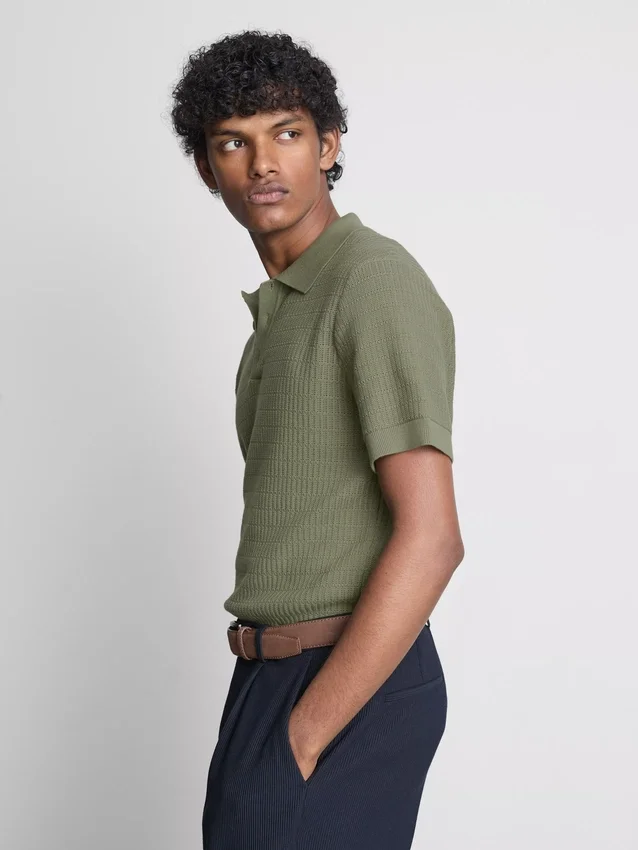 Strikket poloshirt med struktur