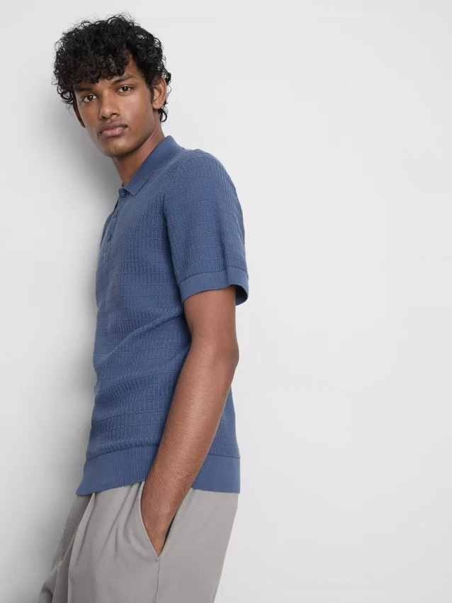Strikket poloshirt med struktur