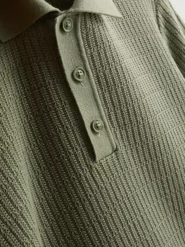 Strikket poloshirt med struktur