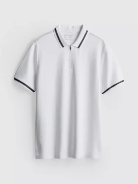 Strikket poloshirt med struktur og lynlås i halsen