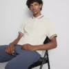 Strikket poloshirt med struktur og lynlås i halsen