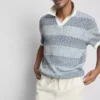Strikket poloshirt med strukturerede striber