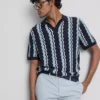 Strikket poloshirt med strukturerede striber