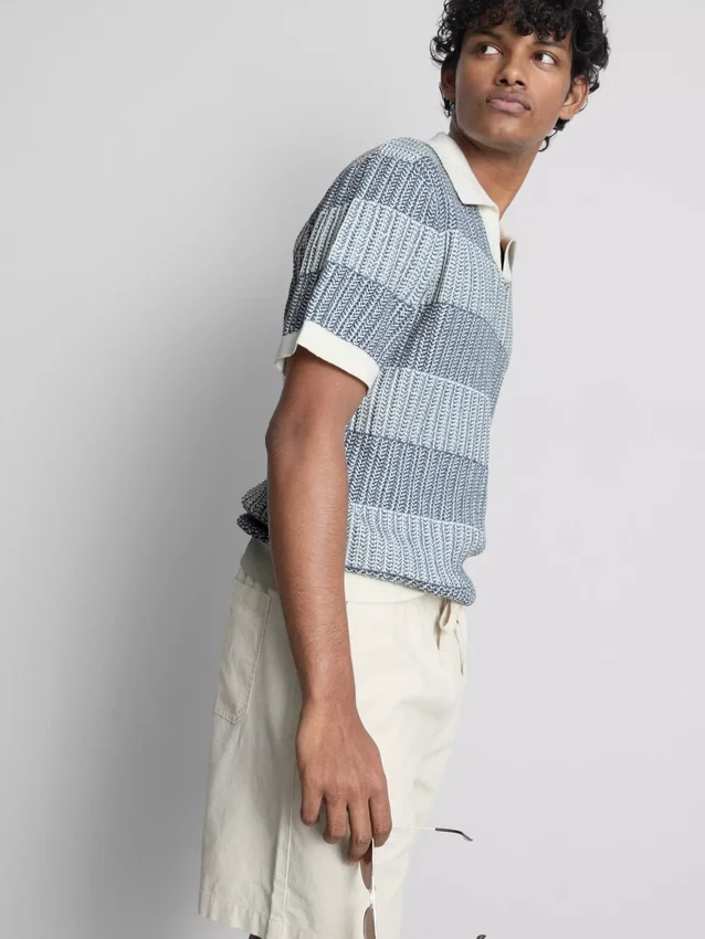 Strikket poloshirt med strukturerede striber