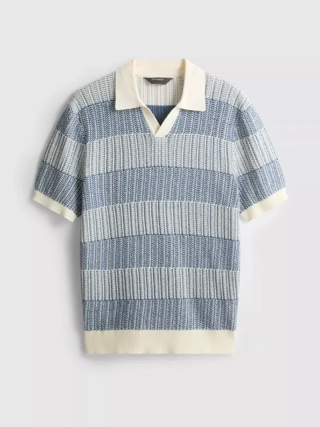Strikket poloshirt med strukturerede striber