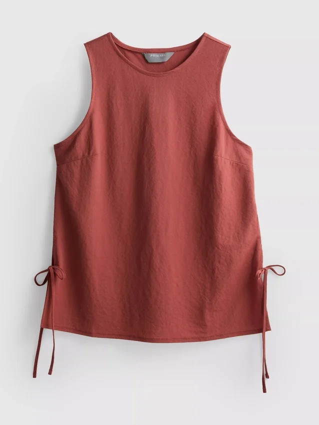 Strikket tanktop med bindebånd i siden