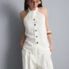 Struktureret halterneck-top med knapper
