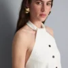 Struktureret halterneck-top med knapper