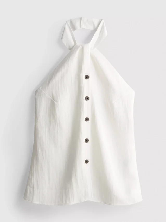 Struktureret halterneck-top med knapper