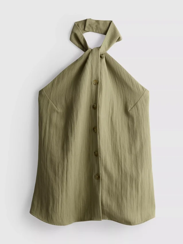 Struktureret halterneck-top med knapper