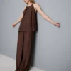 Struktureret halterneck-trapezbluse