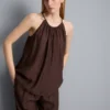 Struktureret halterneck-trapezbluse