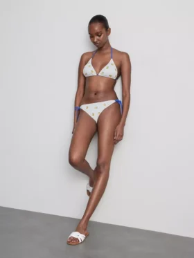 Struktureret trekantet bikini-top med citronmotiv