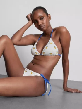 Struktureret trekantet bikini-top med citronmotiv