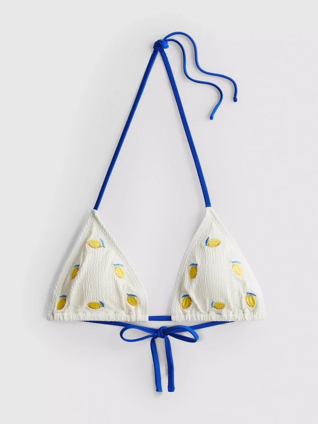 Struktureret trekantet bikini-top med citronmotiv