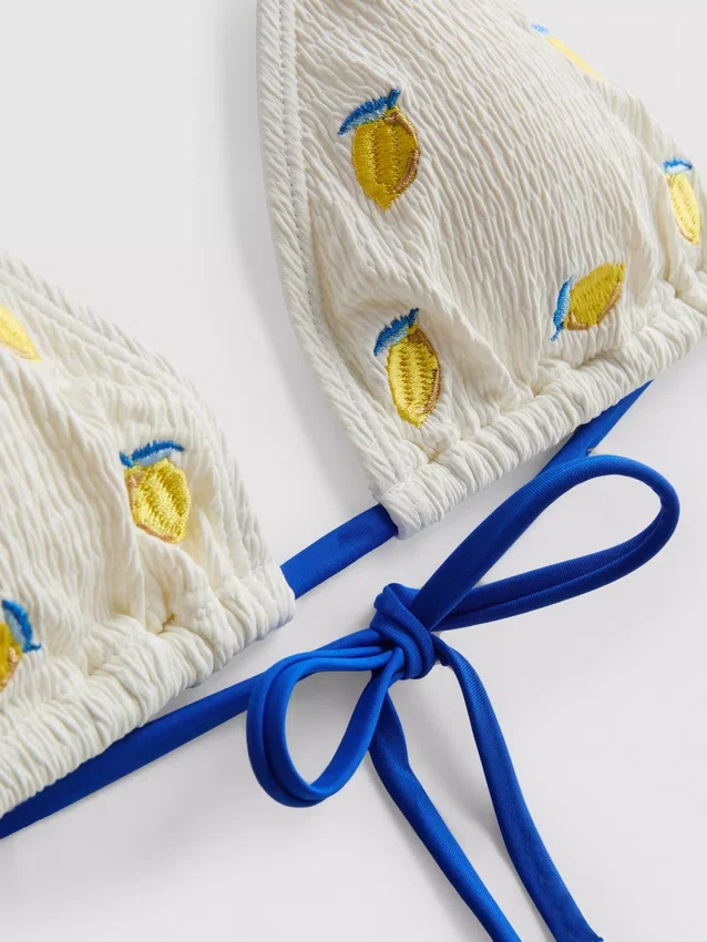 Struktureret trekantet bikini-top med citronmotiv