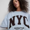 Sweatshirt med drop-sleeves i bomuldsrig NYC-stil
