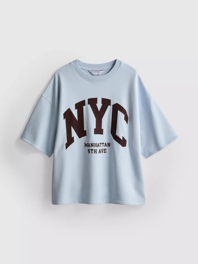 Sweatshirt med drop-sleeves i bomuldsrig NYC-stil