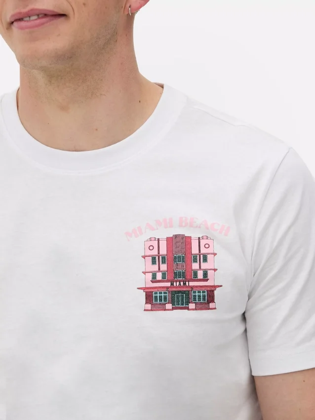 T-shirt med illustrationer af huse i Miami Beach