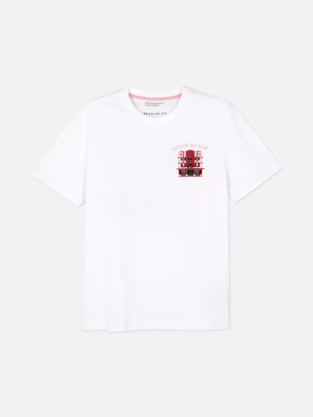T-shirt med illustrationer af huse i Miami Beach