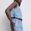 Tanktop i bomuldsdenim med bindebånd i siden