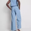 Tanktop i bomuldsdenim med bindebånd i siden