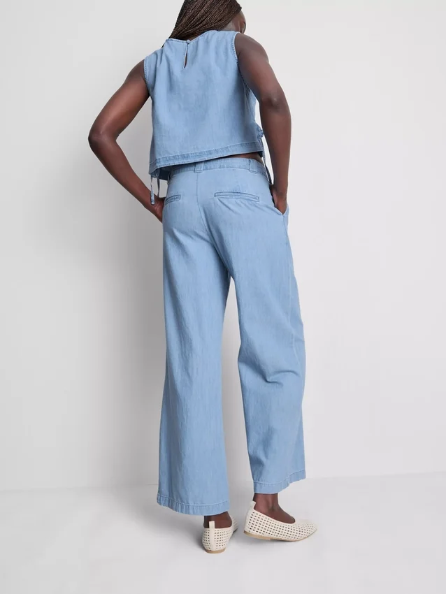 Tanktop i bomuldsdenim med bindebånd i siden