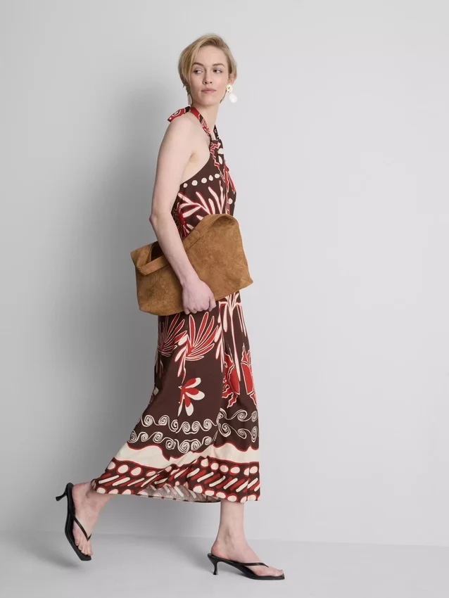 The Edit halterneck-midi-kjole i linneblanding med print