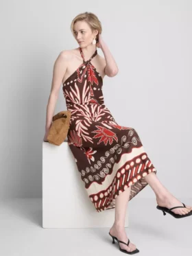 The Edit halterneck-midi-kjole i linneblanding med print