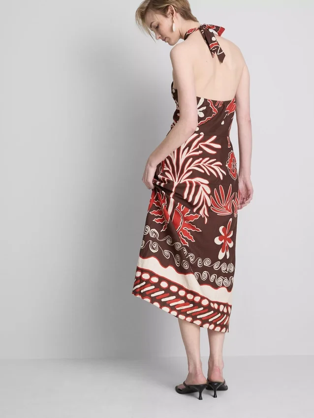 The Edit halterneck-midi-kjole i linneblanding med print