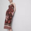 The Edit midi-nederdel i linneblanding med print