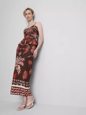 The Edit midi-nederdel i linneblanding med print