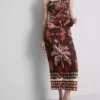 The Edit midi-nederdel i linneblanding med print