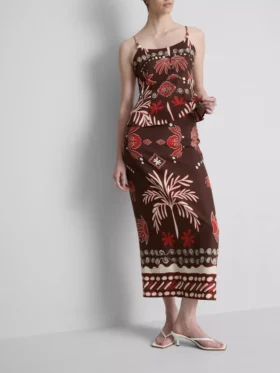 The Edit midi-nederdel i linneblanding med print