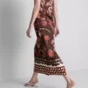 The Edit midi-nederdel i linneblanding med print