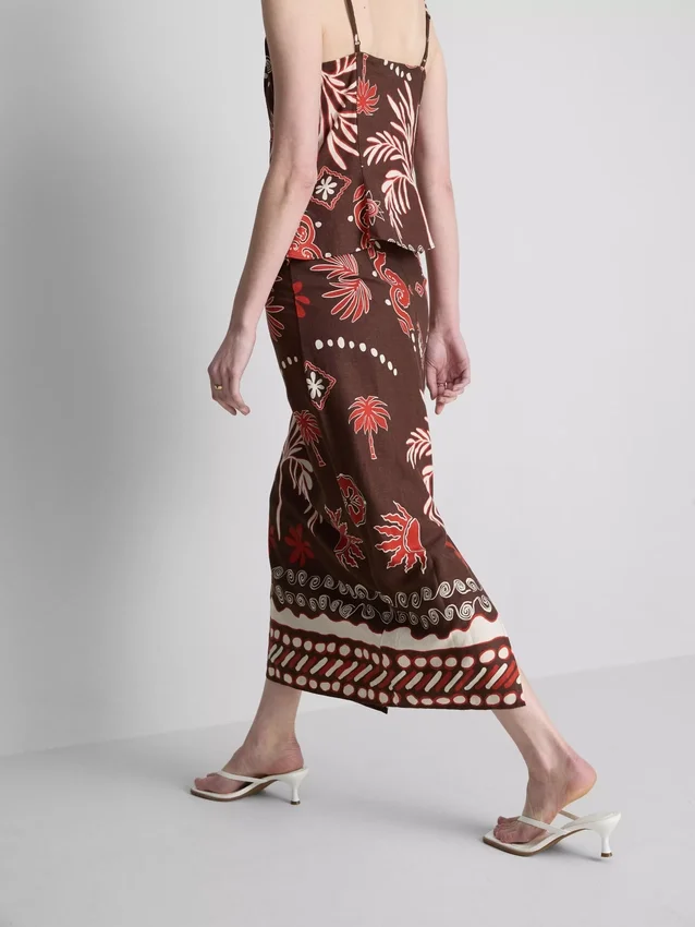 The Edit midi-nederdel i linneblanding med print