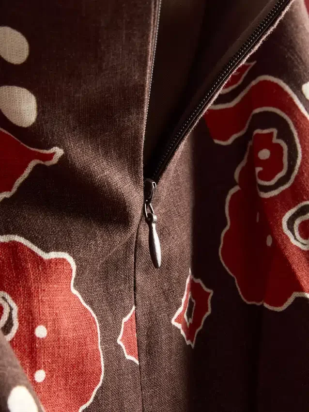 The Edit midi-nederdel i linneblanding med print