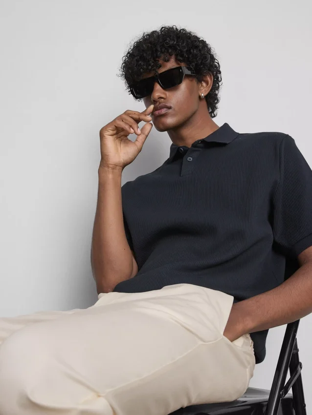 The Edit slim fit-bukser med peached-finish