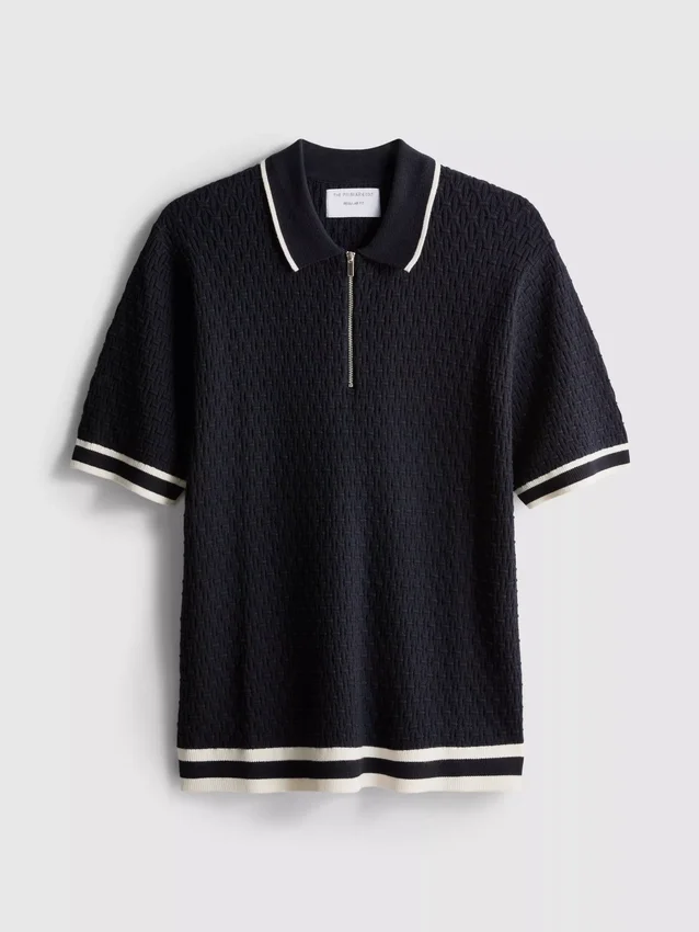 The Edit tekstureret polo-skjorte med lynlås