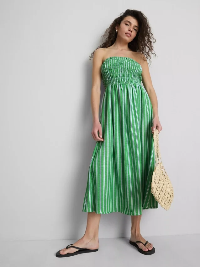 The Primark Scene | Midi-kjole med rynket stribet bandeau-top